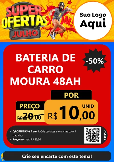 Modelo de Cartaz para Cartaz A4 Vertical com o tema Super Ofertas Julho para Baterias Elétricas