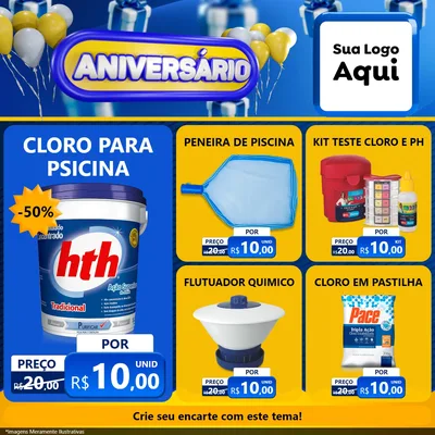 Modelo de Rede Social para Feed Facebook com o tema Aniversário para Produtos para Piscina