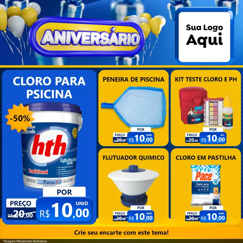 Modelo de Rede Social para Feed Facebook com o tema Aniversário para Produtos para Piscina