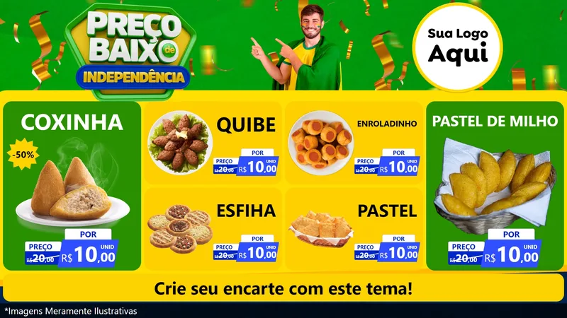 Modelo de TV para TV Horizontal com o tema Preço Baixo de Independência para Salgadaria
