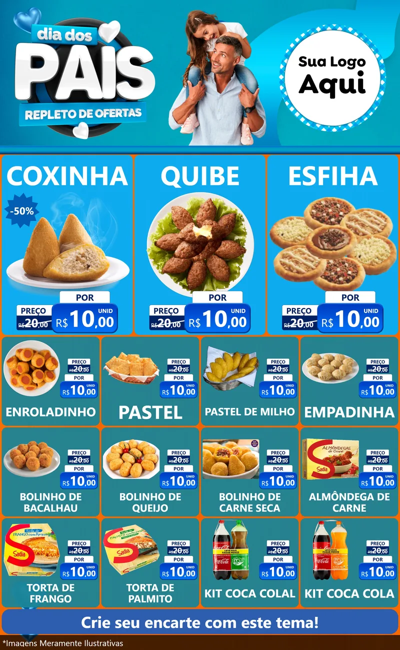 Modelo de Encarte para Encarte Grande com o tema Dia Dos Pais Repleto de Ofertas para Salgadaria