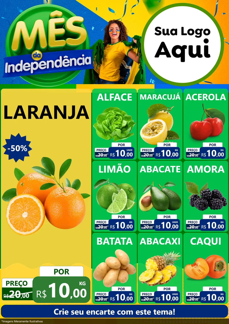 Modelo de Encarte para Encarte A4 Vertical com o tema Mês da Independência para Hortifrúti
