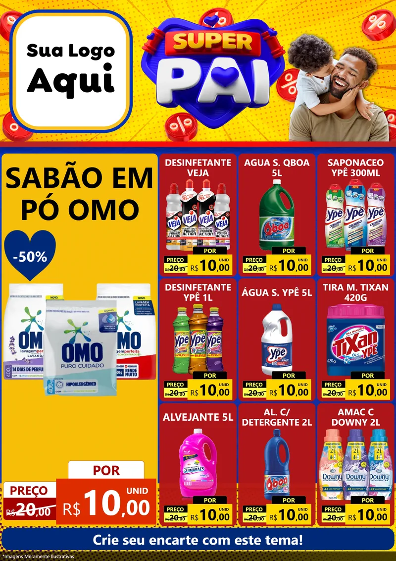Modelo de Encarte para Encarte A4 Vertical com o tema Super Pai para Produtos de Limpeza