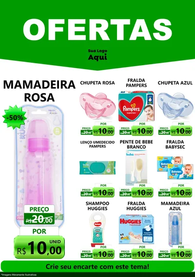 Modelo de Encarte para Encarte A4 Vertical com o tema Ofertas Verde Cartaz para Bebês