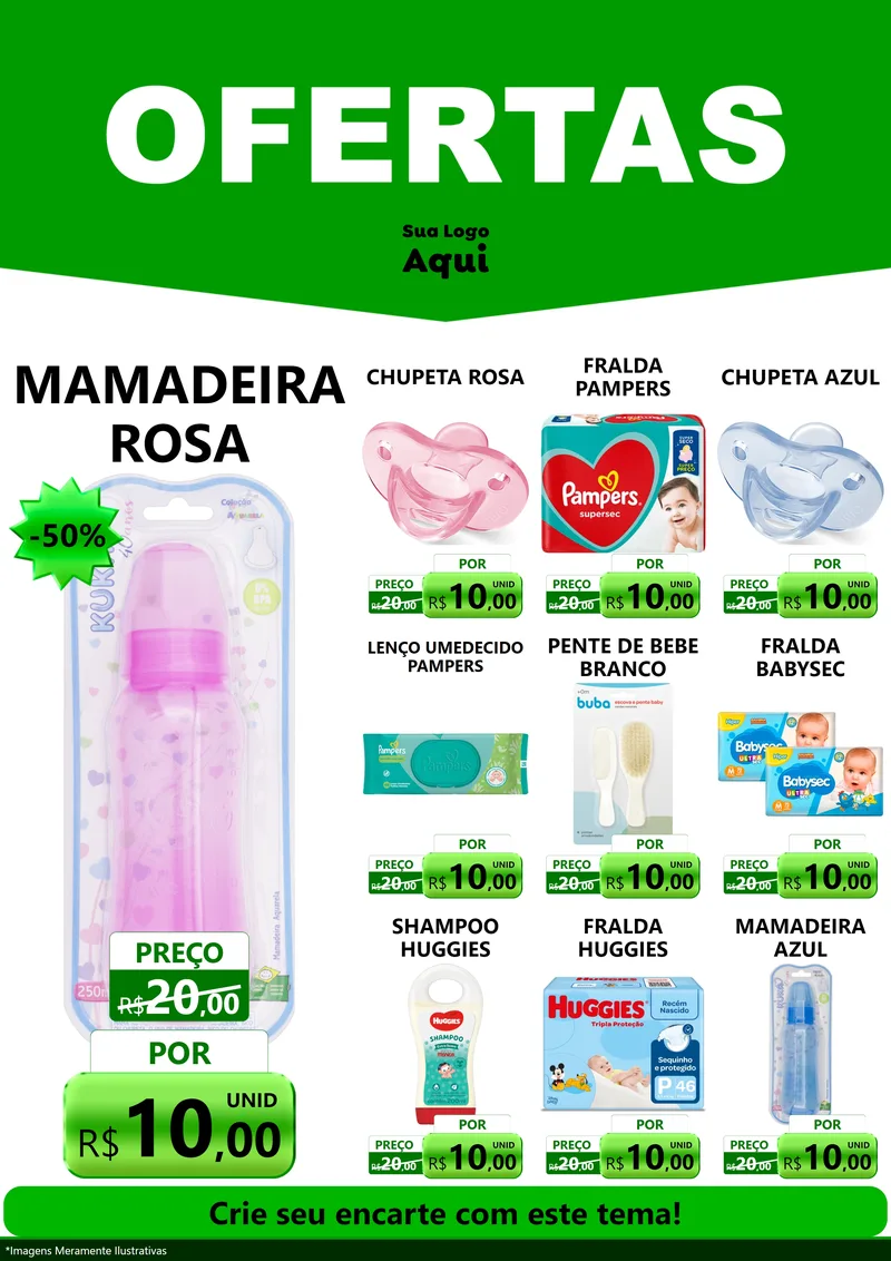 Modelo de Encarte para Encarte A4 Vertical com o tema Ofertas Verde Cartaz para Bebês
