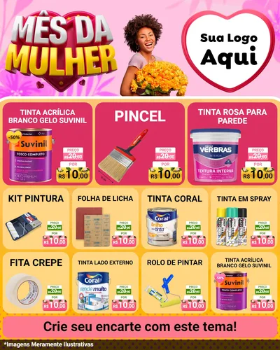 Modelo de Rede Social para Feed Instagram com o tema Mês da Mulher para Tintas e Ferramentas