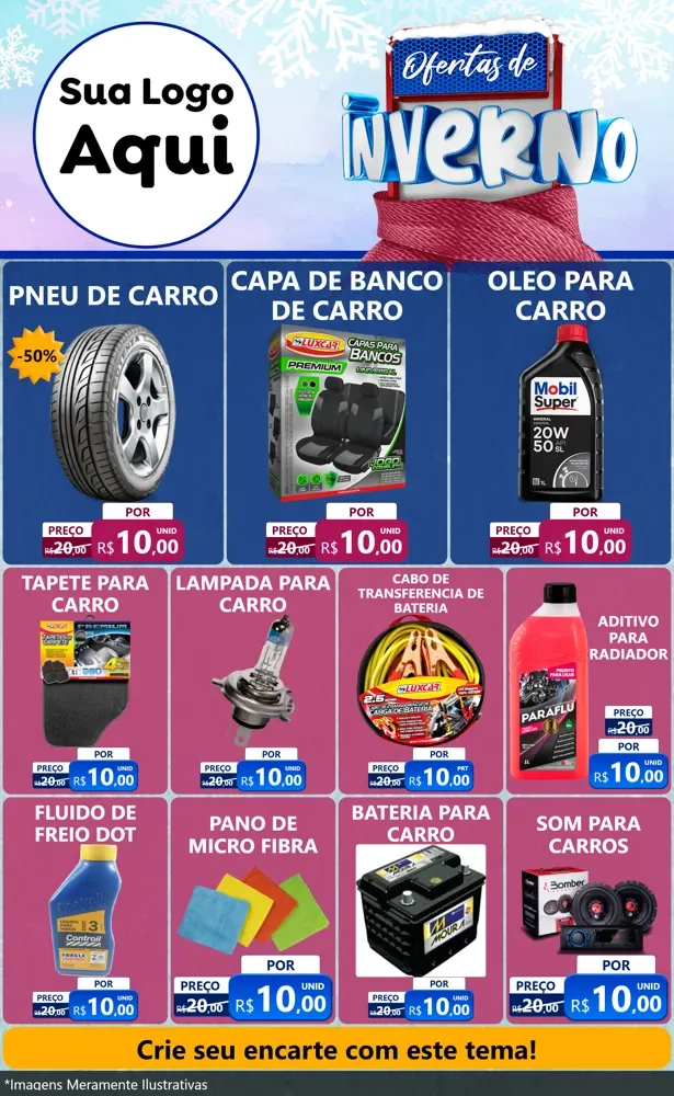 Modelo de Encarte para Encarte Grande com o tema Ofertas de Inverno para Auto peças