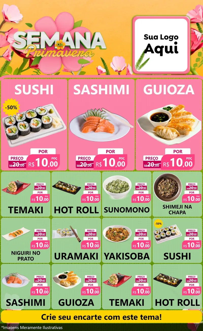 Modelo de Encarte para Encarte Grande com o tema Semana da Primavera para Comida japonesa