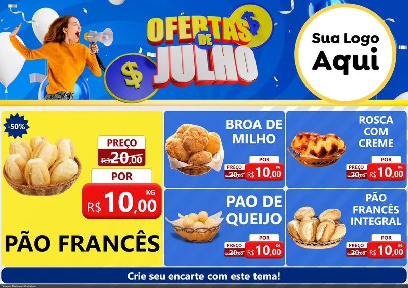 Modelo de Encarte para Encarte A4 Horizontal com o tema Ofertas de Julho para Padaria