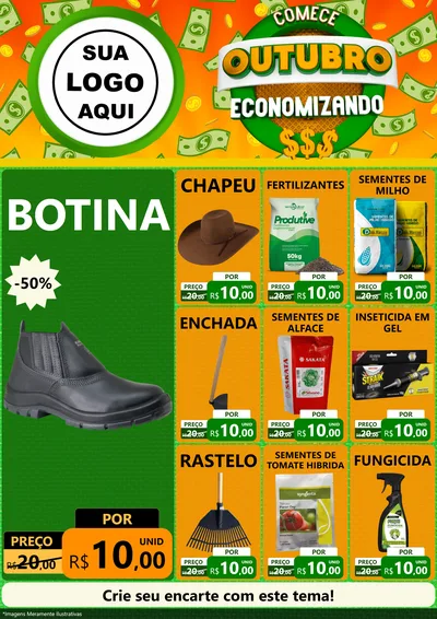 Modelo de Encarte para Encarte A4 Vertical com o tema Comece Outubro Economizando para Agropecuária