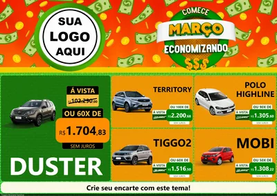 Modelo de Encarte para Encarte A4 Horizontal com o tema Comece Março Economizando para Concessionaria de Carros