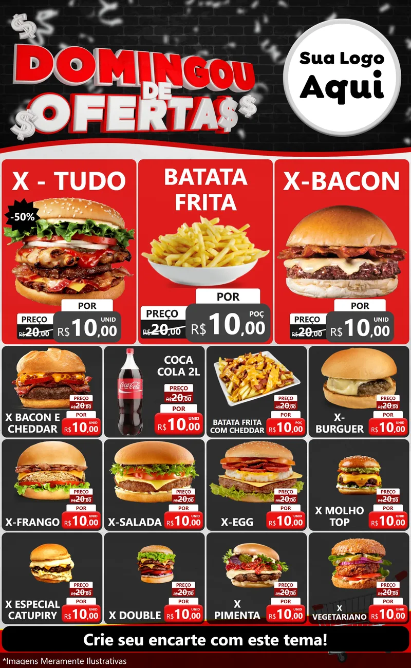 Modelo de Encarte para Encarte Grande com o tema Domingou de Ofertas para Hamburgueria