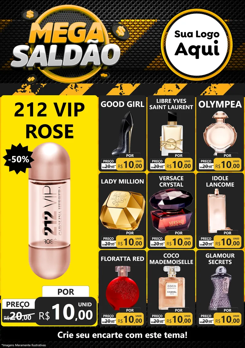 Modelo de Encarte para Encarte A4 Vertical com o tema Mega Saldão para Perfumes