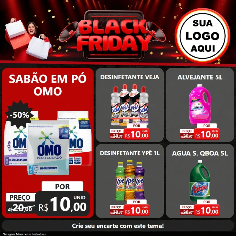 Modelo de Rede Social para Feed Facebook com o tema Black Friday para Produtos de Limpeza