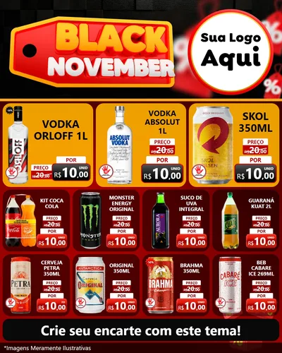 Modelo de Rede Social para Feed Instagram com o tema Black November para Distribuidora de bebidas