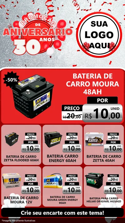 Modelo de Rede Social para Stories com o tema Promoção de Aniversário - 30 Anos para Baterias Elétricas