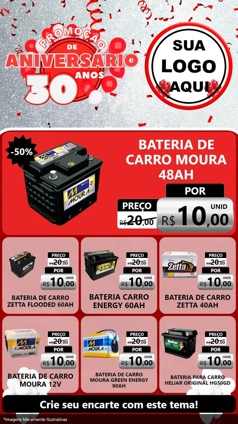 Modelo de Rede Social para Stories com o tema Promoção de Aniversário - 30 Anos para Baterias Elétricas