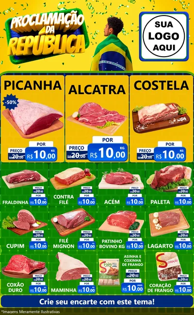 Modelo de Encarte para Encarte Grande com o tema Proclamação da República para Açougue