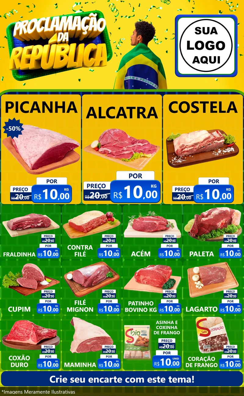 Modelo de Encarte para Encarte Grande com o tema Proclamação da República para Açougue
