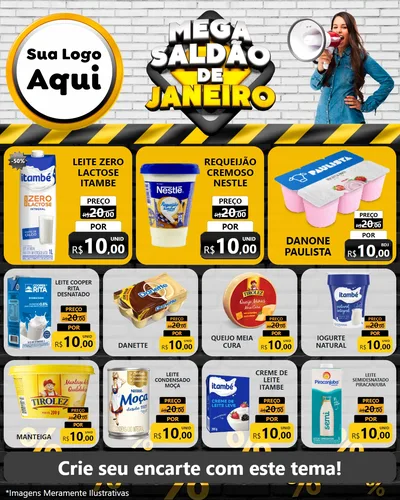 Modelo de Rede Social para Feed Instagram com o tema Mega Saldão de Janeiro para Frios e Laticínios
