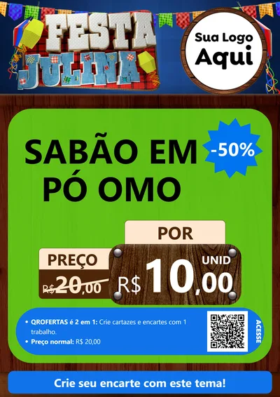 Modelo de Cartaz para Cartaz A4 Vertical com o tema Festa Julina para Produtos de Limpeza