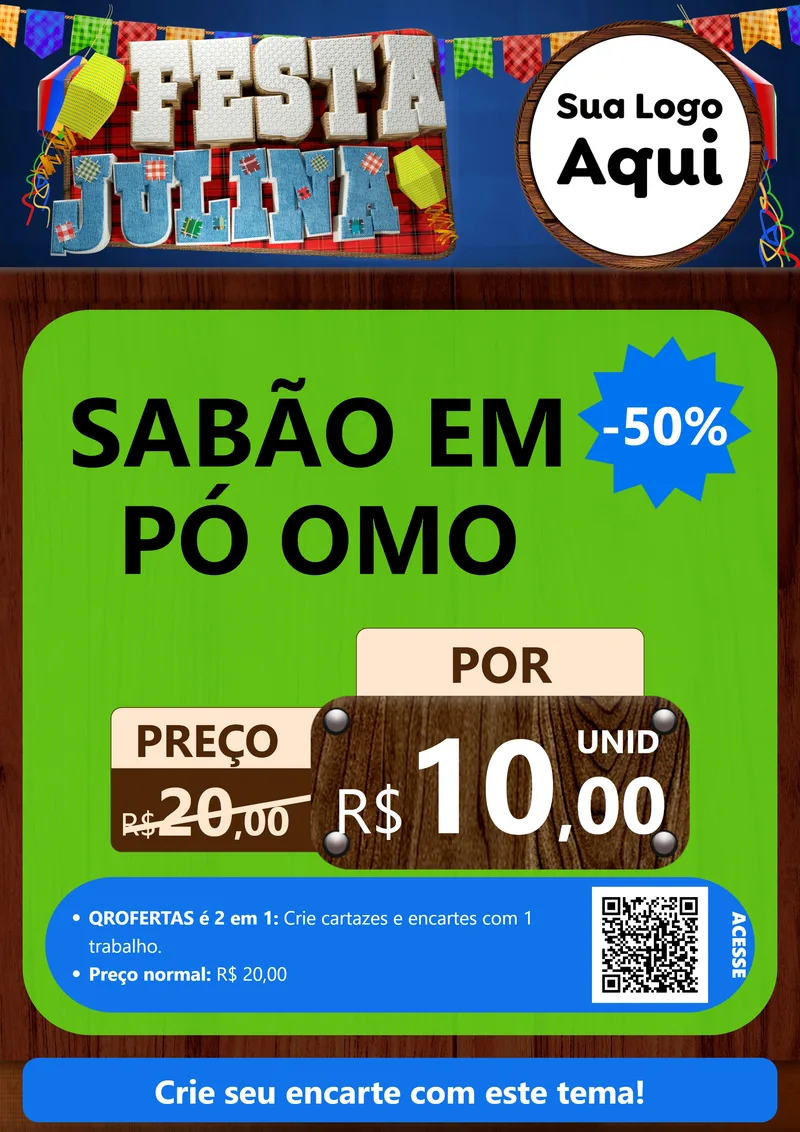 Modelo de Cartaz para Cartaz A4 Vertical com o tema Festa Julina para Produtos de Limpeza