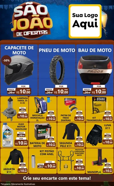 Modelo de Encarte para Encarte Grande com o tema São João Ofertas Imbatíveis! - Junina para Moto peças