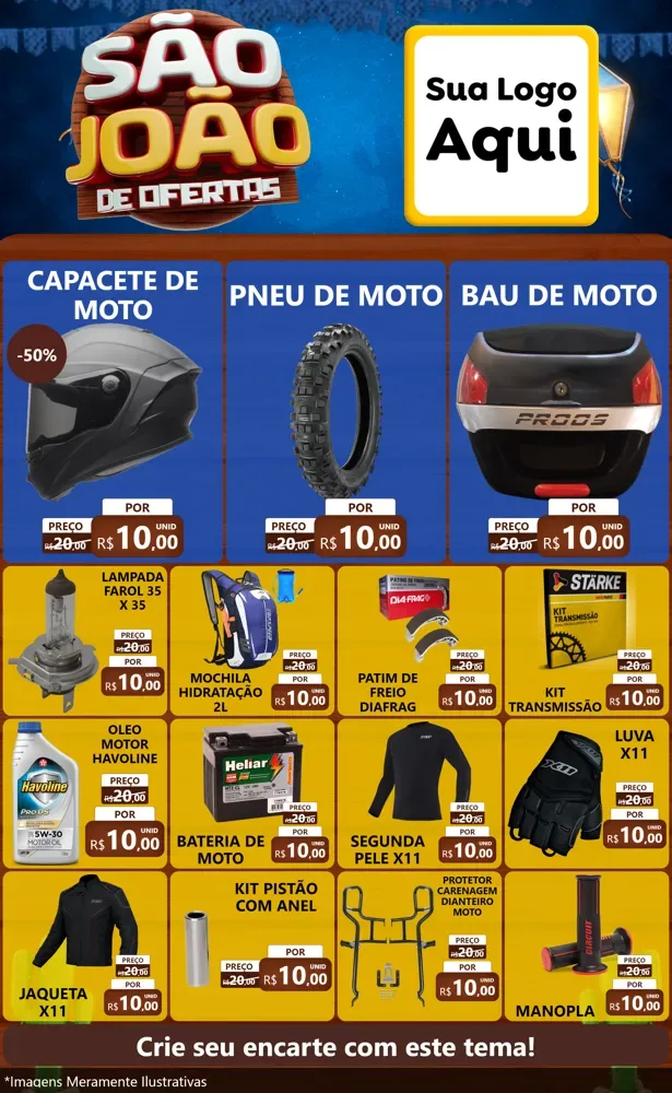 Modelo de Encarte para Encarte Grande com o tema São João Ofertas Imbatíveis! - Junina para Moto peças