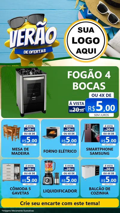 Modelo de Rede Social para Stories com o tema Verão de Ofertas para Móveis e Eletro