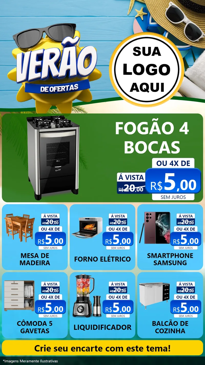 Modelo de Rede Social para Stories com o tema Verão de Ofertas para Móveis e Eletro