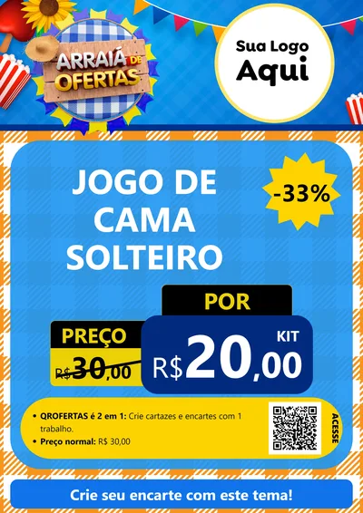 Modelo de Cartaz para Cartaz A4 Vertical com o tema Arraiá de Ofertas para Cama, Mesa e Banho