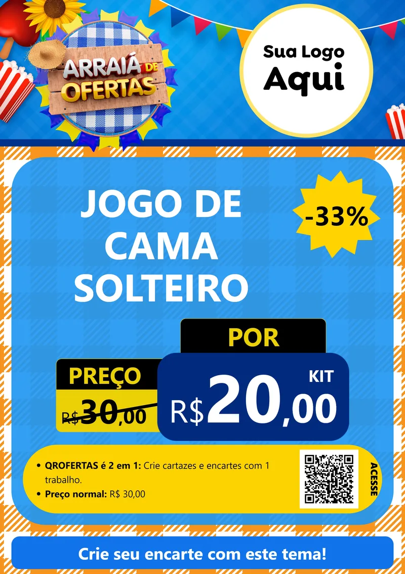 Modelo de Cartaz para Cartaz A4 Vertical com o tema Arraiá de Ofertas para Cama, Mesa e Banho