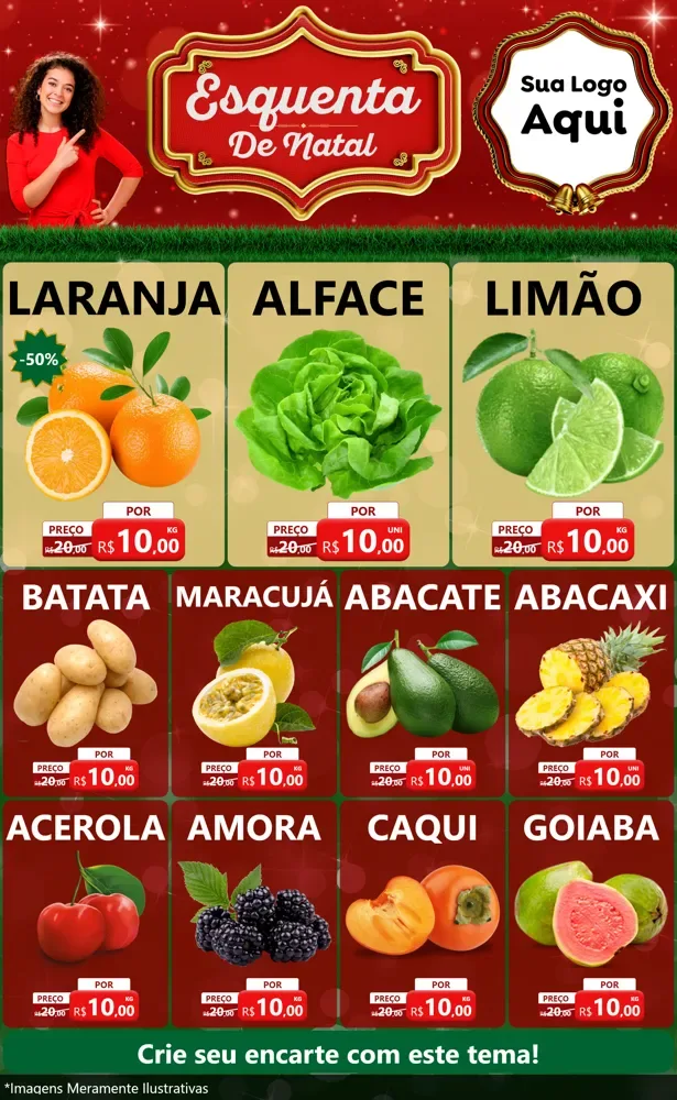 Modelo de Encarte para Encarte Grande com o tema Esquenta de Natal para Hortifrúti