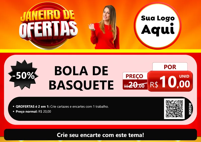Modelo de Cartaz para Cartaz A4 Horizontal com o tema Janeiro de Ofertas para Artigos Esportivos