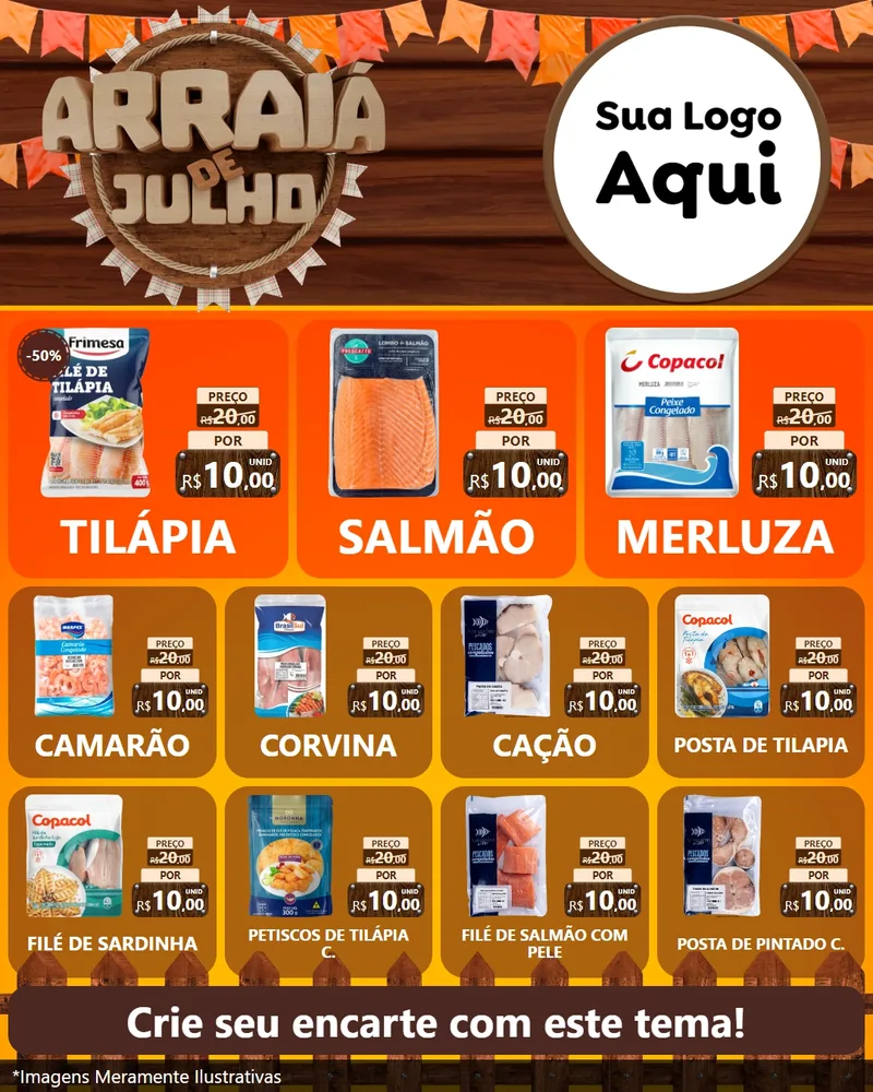 Modelo de Rede Social para Feed Instagram com o tema Arraiá de Julho - Junina para Peixaria