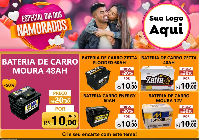 Modelo de Encarte para Encarte A4 Horizontal com o tema Especial Dia dos Namorados para Baterias Elétricas
