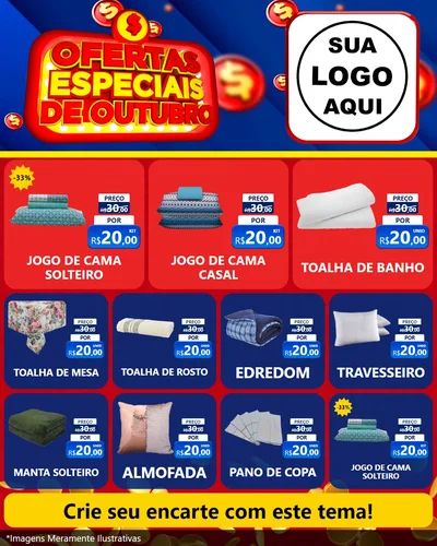 Modelo de Rede Social para Feed Instagram com o tema Ofertas Especiais de Outubro para Cama, Mesa e Banho