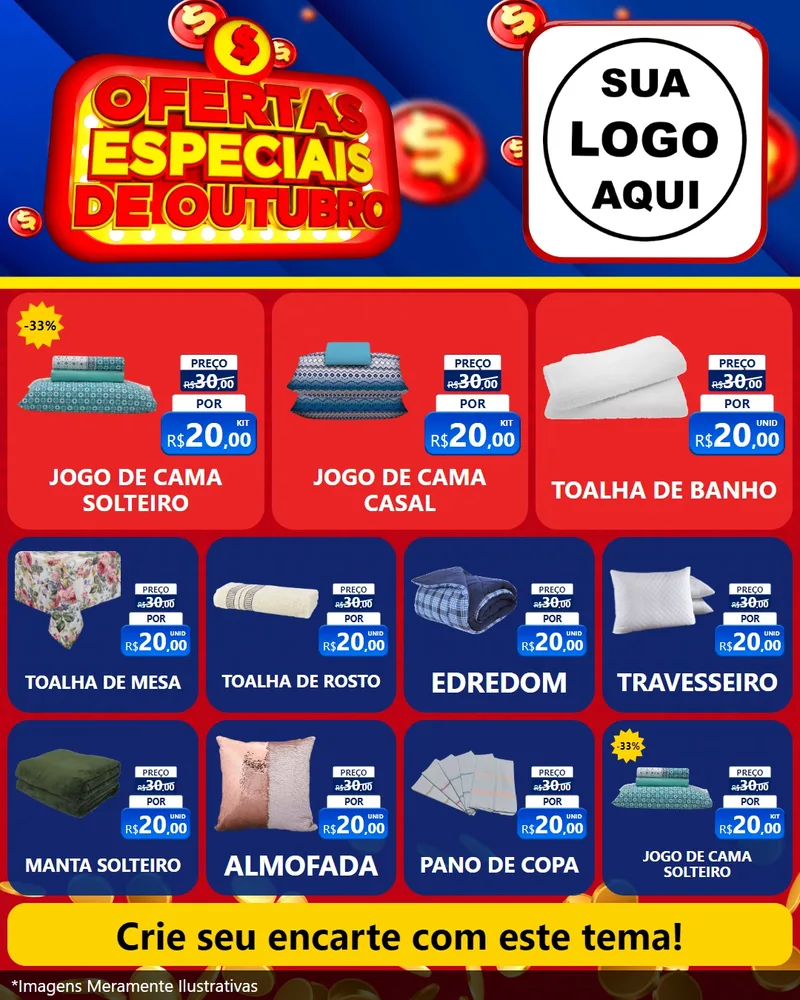 Modelo de Rede Social para Feed Instagram com o tema Ofertas Especiais de Outubro para Cama, Mesa e Banho