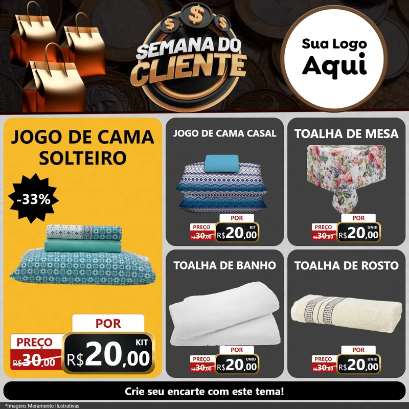 Modelo de Rede Social para Feed Facebook com o tema Semana do Cliente para Cama, Mesa e Banho