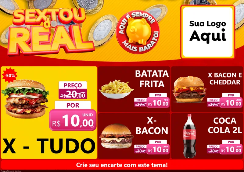 Modelo de Encarte para Encarte A4 Horizontal com o tema Sextou do Real para Hamburgueria