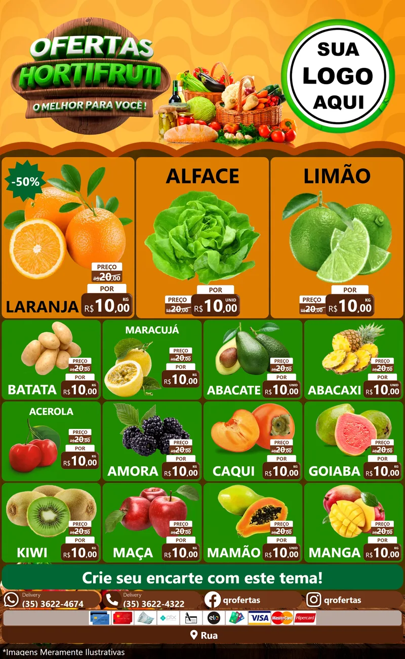 Modelo de Encarte para Encarte Grande com o tema Ofertas Hortifruti - O Melhor Para Você! para Hortifrúti