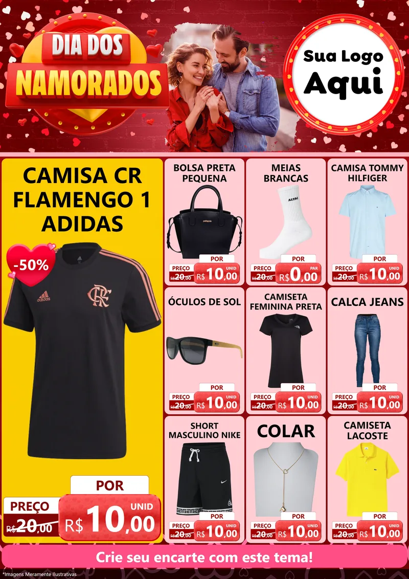 Modelo de Encarte para Encarte A4 Vertical com o tema Dia Dos Namorados para Roupas e acessórios