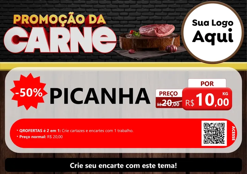Modelo de Cartaz para Cartaz A4 Horizontal com o tema Promoção da Carne para Açougue