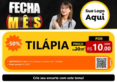 Modelo de Cartaz para Cartaz A4 Horizontal com o tema Fecha Mês para Peixaria