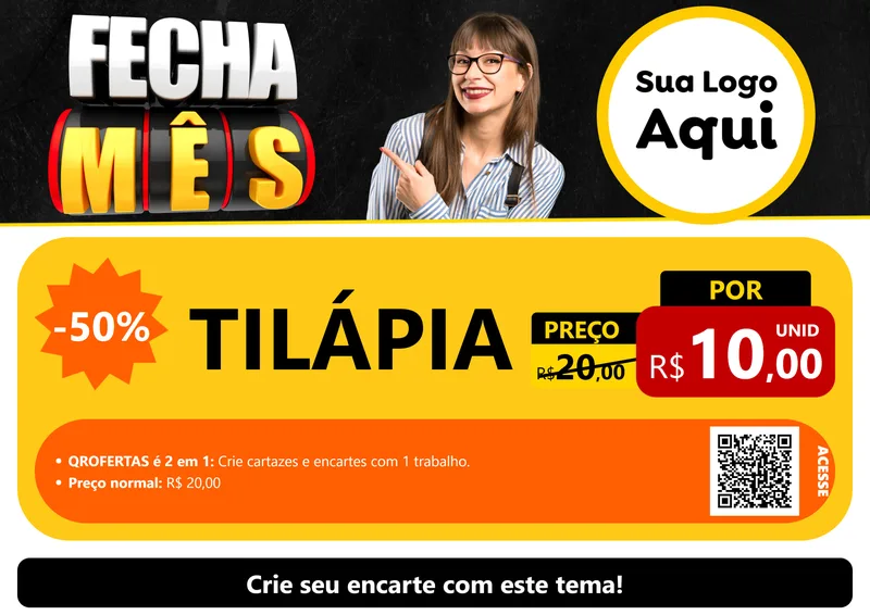 Modelo de Cartaz para Cartaz A4 Horizontal com o tema Fecha Mês para Peixaria
