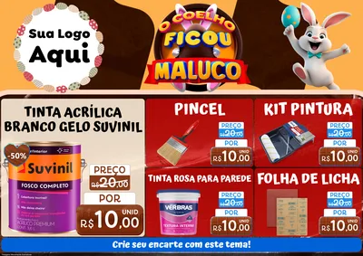 Modelo de Encarte para Encarte A4 Horizontal com o tema O Coelho Ficou Maluco - Páscoa para Tintas e Ferramentas