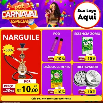 Modelo de Rede Social para Feed Facebook com o tema Pré-Carnaval Especial para Tabacaria