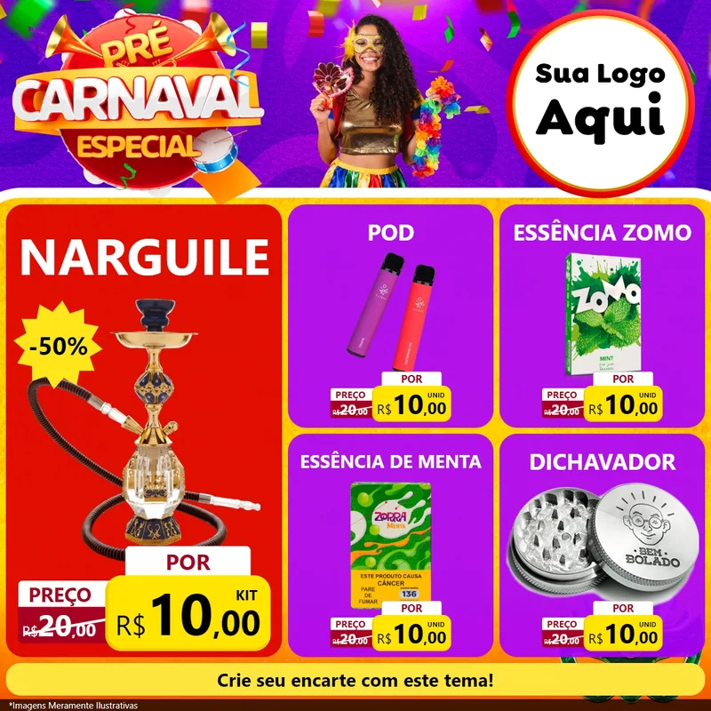 Modelo de Rede Social para Feed Facebook com o tema Pré-Carnaval Especial para Tabacaria