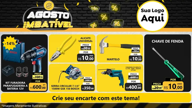Modelo de TV para TV Horizontal com o tema Agosto Imbatível para Maquinas e Ferramentas