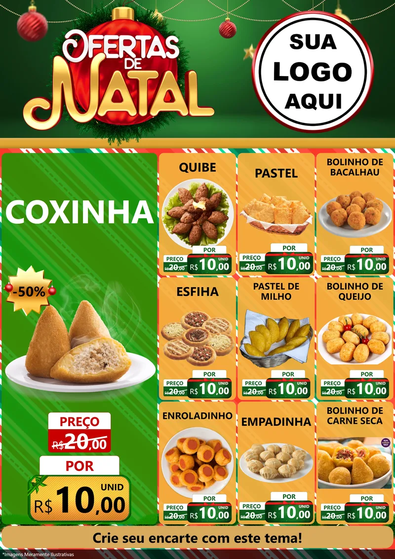 Modelo de Encarte para Encarte A4 Vertical com o tema Ofertas de Natal para Salgadaria